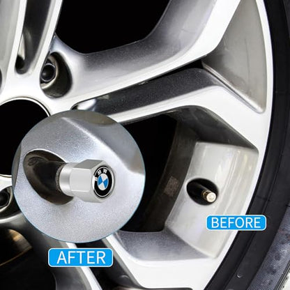 Tire Valve Stem Caps Cover for BMW X1 X3 M3 M5 X1 X5 X6 Z4 3 5 7 Series Metal Wheel Air caps Auto Valve Stem Caps Accessories 4 Pack Silver - color: Silver-03