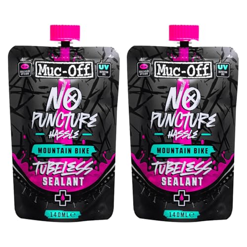 Muc-Off Tubeless Sealant 140ml Pouch (Pack of 2) | Super Lightweight Bike Tire Sealant | Seals Holes Up to 6mm | UV Dye + CO2 Compatible | for Downhill/Road/Gravel/MTB - size: 140ml (Pack of 2)