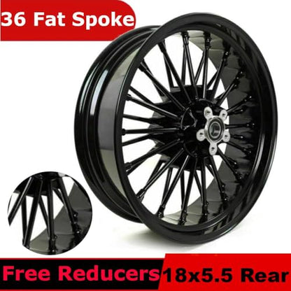 TOFR 18x5.5 Rear Fat King Spoke Wheel Rim Black For Harley Dyna 2006-2017 - color: Gloss Black, size: Rear:18x5.5