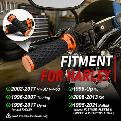 Orange 1" Silicone Cable Throttle Grips with End Cap for Harley - color: Orange