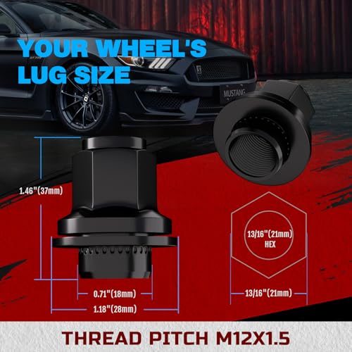 JiiinMiiin M12x1.5 OEM Factory Style Black Lug Nuts with Mag Seat, 20pcs - color: Black, size: M12x1.5, style: 20pcs - 1.46" tall