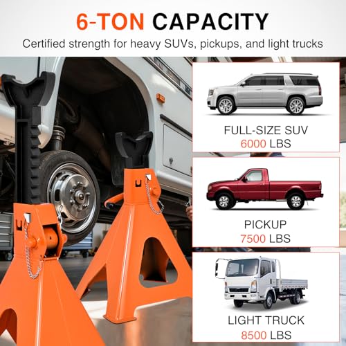 Nilight 6-Ton Jack Stands, Double Locking, 12,000 lb Capacity, 2-Pack - size: 6T