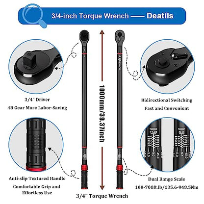 SUERCUP 3/4-Inch Drive Click Torque Wrench, 100-700ft.lb/135.5-948.5Nm - size: 3/4" 100-700 Ft.Lb/135.5-948.5 N.m