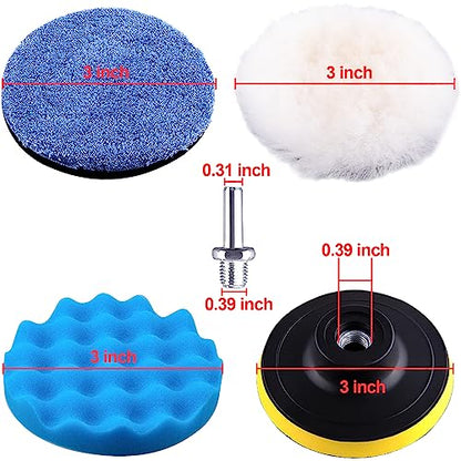 SIQUK 17 Pieces 3 Inch Buffing Pads Foam Polishing Pad Wax Buffer Polish Pads Bonnets Car Polishing Buffing Pad Buffer Attachment for Drill - size: 3 Inch