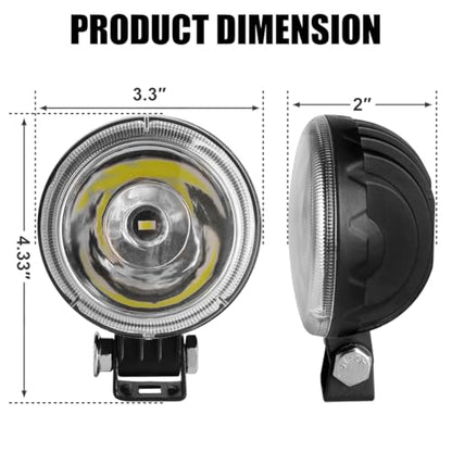 Round Led Pods Spot Lights 3.3 inch Small Driving Fog Reverse Backup Offroad Lights Headlights 30W 12V Work Light Bar For Trucks ATV UTV Golf Cart Tralier Motorcycle Pickup Tractor Marine Boat 2-Pack