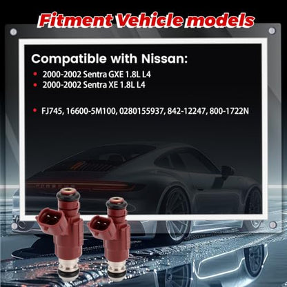 4-Pack Fuel Injectors Set | Compatible with Nissan Sentra 2000-2002 1.8L L4| Replaces FJ745 16600-5M100 800-1722N - size: 4 X FJ745