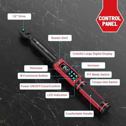 SUERCUP 1/2" Digital Torque Wrench, 2.2-147.5Ft.Lb/3-200N.m, ±1% Accuracy - size: 1/2" 2.2-147.5Ft.Lb/3-200N.m