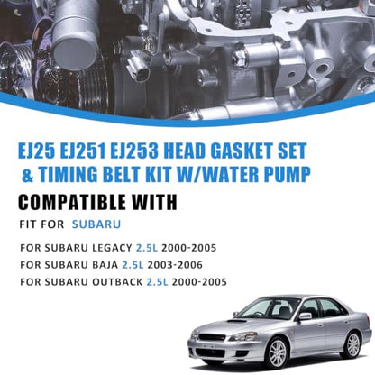 EJ25 EJ251 EJ253 Head Gasket Set & Timing Belt Kit w/Water pump- Fit For Subaru 2.5L 2000-2005, Replace #ES72212, HS26170PT-1 - color: set7