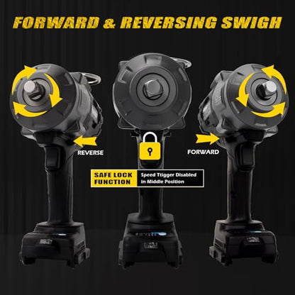 Cordless Impact Wrench 1/2" Compatible with Dewalt 20V Battery - color: Black 2000n 1/2in