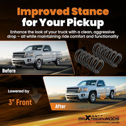 maXpeedingrods 3" Front Lowering Spring Kit for Chevy/GMC C1500 1988-1998 - size: 3" Front