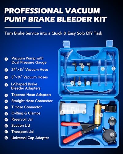 OMT One-Man Brake Bleeding Kit with Hand Vacuum Pump and Dial Gauge, Blue - color: Blue