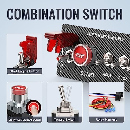 RVBOATPAT 5 in 1 Ignition Switch Panel Boat Toggle Switch Panel DC 12V 30A Racing Switch Panel Push Start Ignition Kit for Race Car Truck - color: 5 in 1 Ignition Switch Panel