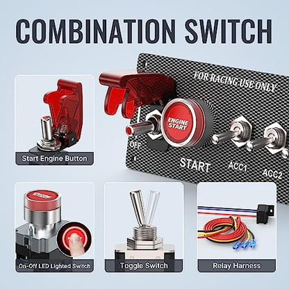RVBOATPAT 5 in 1 Ignition Switch Panel Boat Toggle Switch Panel DC 12V 30A Racing Switch Panel Push Start Ignition Kit for Race Car Truck - color: 5 in 1 Ignition Switch Panel