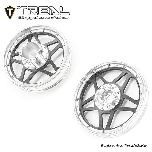 TREAL Losi Promoto MX Front and Rear Wheels(2P), CNC Machined Aluminum w Carbon Rims for Losi 1/4 FXR Motorcycle(Silver) - color: silver