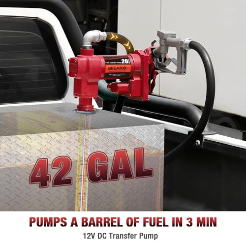 Fuel Transfer Pump 12V 20 GPM High Flow with Manual Nozzle - Heavy Duty Cast Iron Electric Fuel Pump for Gasoline, Diesel, Kerosene, Ethanol, Methanol, Biodiesel - Commercial & Industrial Use - color: Red 20 Manual
