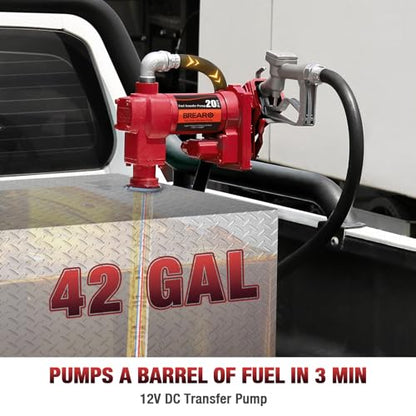 Fuel Transfer Pump 12V 20 GPM High Flow with Manual Nozzle - Heavy Duty Cast Iron Electric Fuel Pump for Gasoline, Diesel, Kerosene, Ethanol, Methanol, Biodiesel - Commercial & Industrial Use - color: Red 20 Manual
