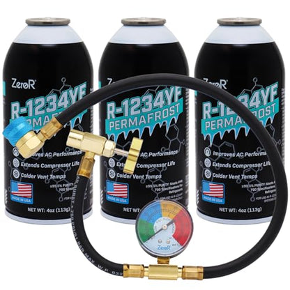 ZeroR® Permafrost for R1234YF AC Systems | Performance Booster | 3 Cans + 24" HD Can Tap Gauge - size: 3 Cans