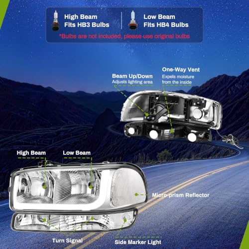 AUTOSAVER88 LED Headlight Assembly Compatible with 1999-2006 GMC Sierra - color: LED - Chrome/Clear/Clear