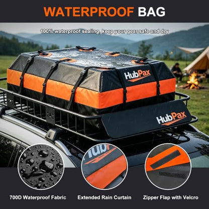Roof Mount Cargo Carrier Basket & 20 Cu Ft. Waterproof Cargo Bag - size: 20 Cubic feet