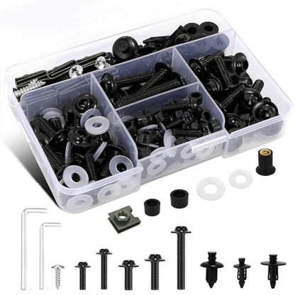 Motorcycle Fairing Bolt Kit 210Pcs, 304 Stainless Steel M5 M6 Black