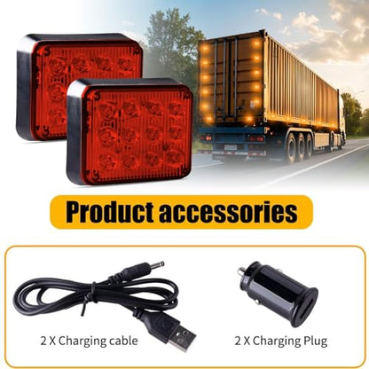 2PCS Magnetic Amber Beacon Strobe Lights for Truck Vehicle Trailer - color: Amber