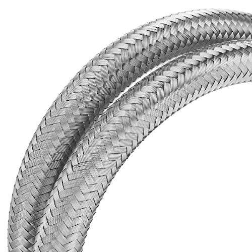 Universal 20Ft 6AN AN6 3/8" Braided Stainless Steel Fuel Line Hose,Silver - color: Silver
