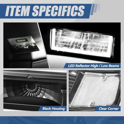Auto Dynasty 4Pcs Switchback U-LED DRL Headlights Assembly and Bumper Lamps Compatible with Chevy Blazer S10 1998-2004, Driver and Passenger Side, Black Housing Clear Lens - color: Black, size: U-Style LED DRL