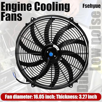 16" Universal Electric Radiator Fan Push Pull Slim Fan High Performance Cooling Fan 80W 12V Mount Kit 1PCS - size: 16 inch- 1PC
