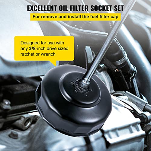 VEVOR Oil Filter Socket Set, 14 Pcs Oil Filter Wrench Set, Sturdy Steel Oil Filter Socket, 3/8" Oil Filter Socket, Low Profile Oil Filter Socket Set For Easy Access, Oil Filter Wrench Cap Set w/Case