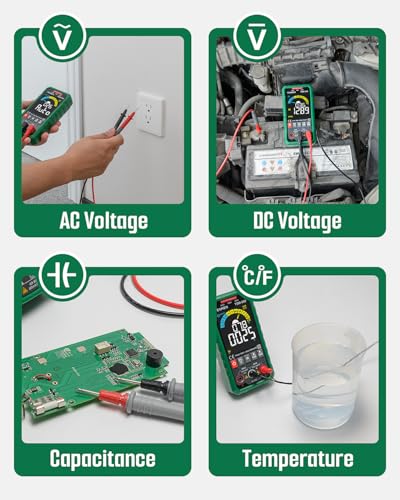 TSM-599 Smart Digital Multimeter, TRMS 6000 Counts, Voltage Tester, Volt Meter with NCV, DC/AC Voltage&Current, Resistance, Continuity, Diode, Capacitance, Hz%, Temperature, Live Wire - Green - size: TSM-599 Auto&Manual Dual Multimeter