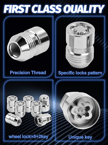 M12×1.25 Wheel Locks 5 Locks and 2 Key - size: M12X1.25, style: 5 pieces, 32.26 mm