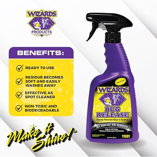 Wizards Bug Release - All Surface Bug Remover and Wash for All Vehicles - Softens and Neutralizes Acidic Bug Protein - Doubles as Spot Cleaner and Pre-Soak Car Cleaner - 22 Fl Oz (Pack of 2) - size: 22 Fl Oz (Pack of 2)