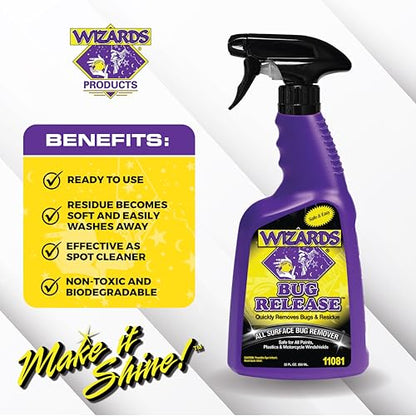 Wizards Bug Release - All Surface Bug Remover and Wash for All Vehicles - Softens and Neutralizes Acidic Bug Protein - Doubles as Spot Cleaner and Pre-Soak Car Cleaner - 22 Fl Oz (Pack of 2) - size: 22 Fl Oz (Pack of 2)