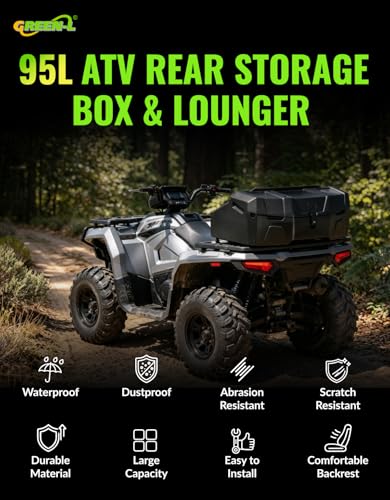 Green-L 95L Universal ATV Rear Rack Cargo Storage Box Trunk Luggage with Passenger Backrest Pad - size: #1-95L