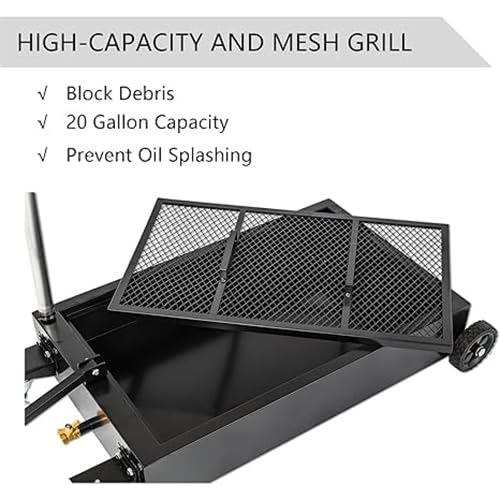 20 Gallon Low Profile Oil Drain Pan, Rolling Tank with Manual Pump, Black - color: Black, size: 20 gallon