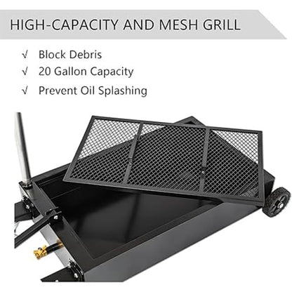 20 Gallon Low Profile Oil Drain Pan, Rolling Tank with Manual Pump, Black - color: Black, size: 20 gallon