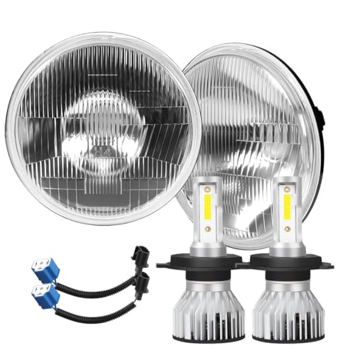 H4/9003 LED Headlight Bulbs + 7 Inch H6024 Glass Round LED Headlight Housing,Halogen Sealed High Low Dual Beam,Original Classic Look Conversion Pair Kit Pair - size: H6024