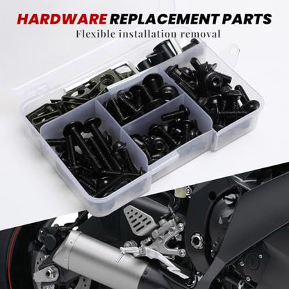 177Pcs Motorcycle Fairing Bolt Kit, M5 M6 Stainless Steel 304, Black - color: Black