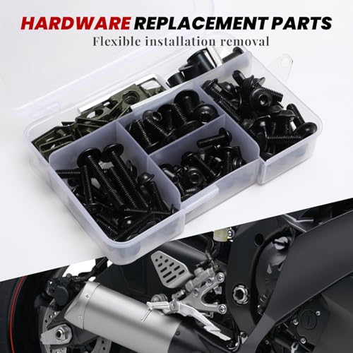177Pcs Motorcycle Fairing Bolt Kit, M5 M6 Stainless Steel 304, Black - color: Black