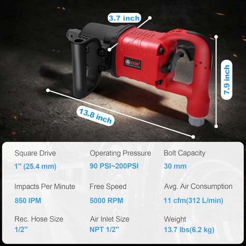 1 Inch Air Impact Wrench, Up to 3000ft-lbs Torque, 5000RPM 1'' Impact Gun - size: 1 Inch | 3000 ft-lbs