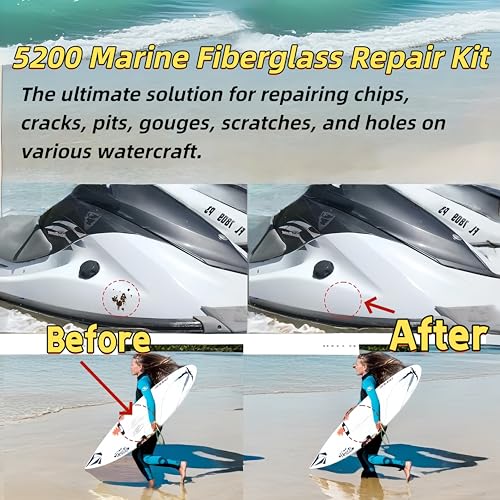 Tylove 5200 Marine Fiberglass Repair Kit, Marine Gel Coating Repair Kit, Epoxy Resin Filler, for Repairing Holes, Gaps, and deep Cracks, Suitable for Enamel, Fiberglass, Acrylic, and Ceramic - color: White