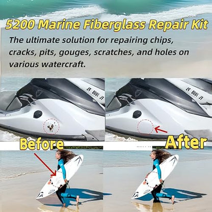 Tylove 5200 Marine Fiberglass Repair Kit, Marine Gel Coating Repair Kit, Epoxy Resin Filler, for Repairing Holes, Gaps, and deep Cracks, Suitable for Enamel, Fiberglass, Acrylic, and Ceramic - color: White