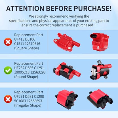 8Pcs High Performance Ignition Coil Pack and Spark Plug Wire Set UF262 - size: UF262