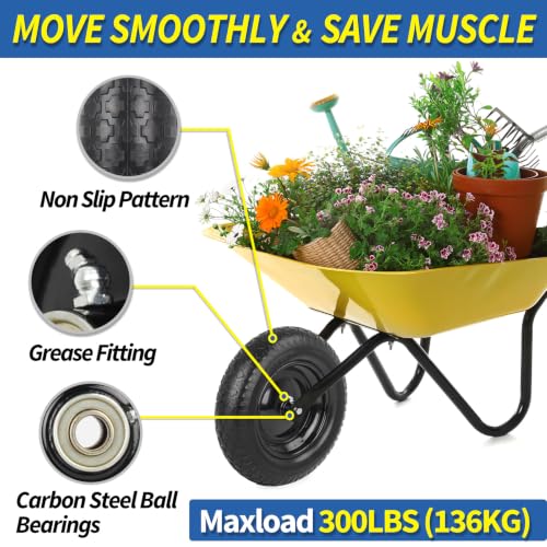 GICOOL 14.5" 3.50-8" Wheelbarrow Flat Free Tire and Wheel for Trolley Dolly - size: 3.50-8 (1 Pack)