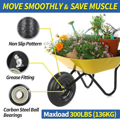 GICOOL 14.5" 3.50-8" Wheelbarrow Flat Free Tire and Wheel for Trolley Dolly - size: 3.50-8 (1 Pack)