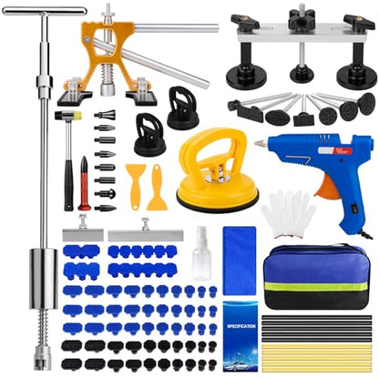 Dent Puller Remover Kit, Professional Car Paintless Dent Removal Kit Tools, 2 in 1 T-Bar,Adjustable Dent Lifter, Bridge Puller Slide Hammer Hail Dent Suction Puller for Auto Body SUV Damage DIY Repair