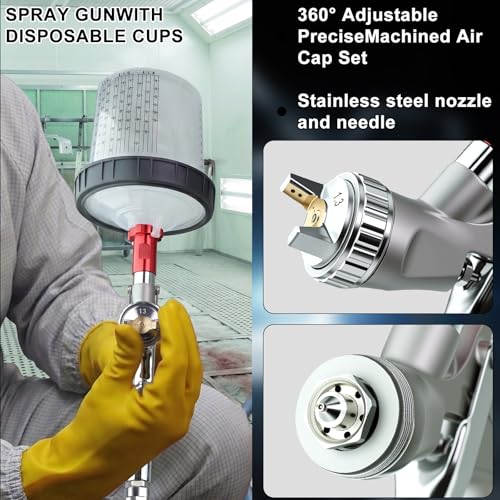 R500 LVLP Spray Gun,Automotive Paint Spray Gun Kit w/3 Nozzles