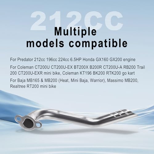 Exhaust Header Pipe Kit For Predator 212cc 224cc 196cc For Coleman CT200u CT200u-ex BT200X KT196 6.5hp Baja Warrior MB200 GX160 GX200 Clone Engine Go Kart Mini Bike Silver - style: Silver