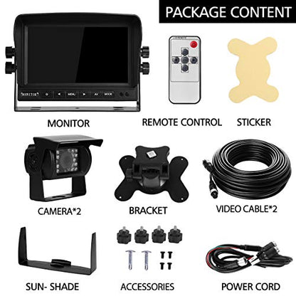 RV Backup Camera and Monitor Kit with 7inch HD Monitor+2 Rear View Cameras