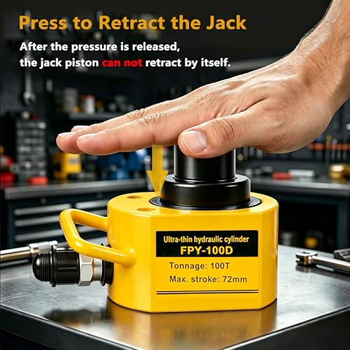 Jooptoolwook 100T Multi-Section Low Profile Hydraulic Ram Jack, 2.71" Stroke Portable Mini Hydraulic Lifting Cylinder for Machinery, Bridge & Construction Industry - size: 100T